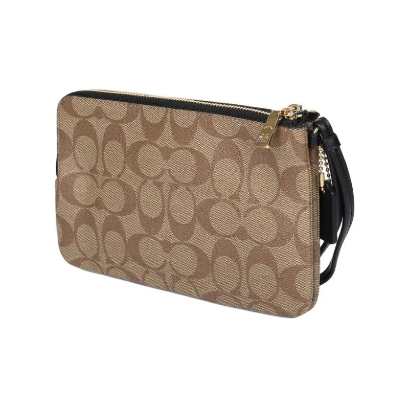 COACH Canvas With Leather Handheld Coin Purse Mahjong Wallet Small Size Women's Brown-2