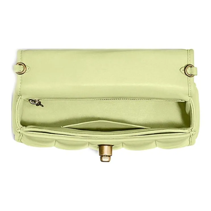 COACH Turnlock Sheepskin Handheld Bag Handbag Shoulder Bag Crossbody Bag Medium Size Women's Cream Yellow-3