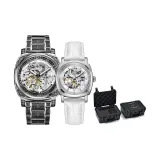 Men's Engraved Steel Strap+Women's White Belt