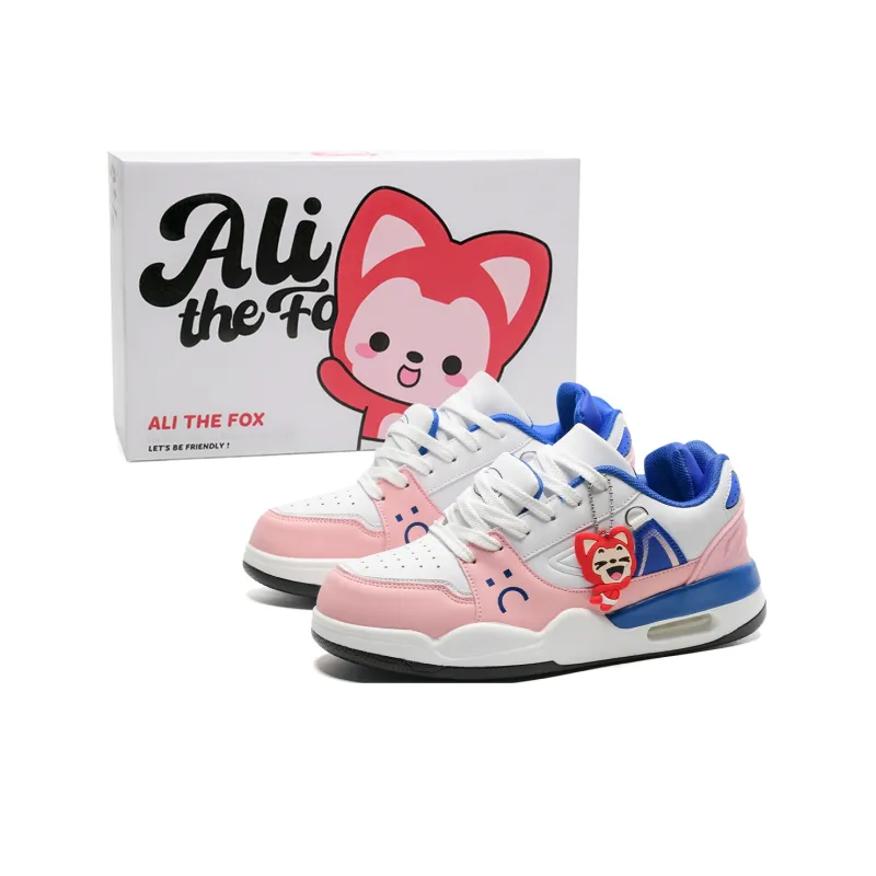 ALI THE FOX Slip Resistant Cushioning, Lightweight, Breathable Balance Low Top Skateboard Shoes Unisex White Pink Blue-0