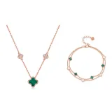 Four-Leaf Clover Green Malachite Bracelets+Four-Leaf Clover Green Malachite Necklaces