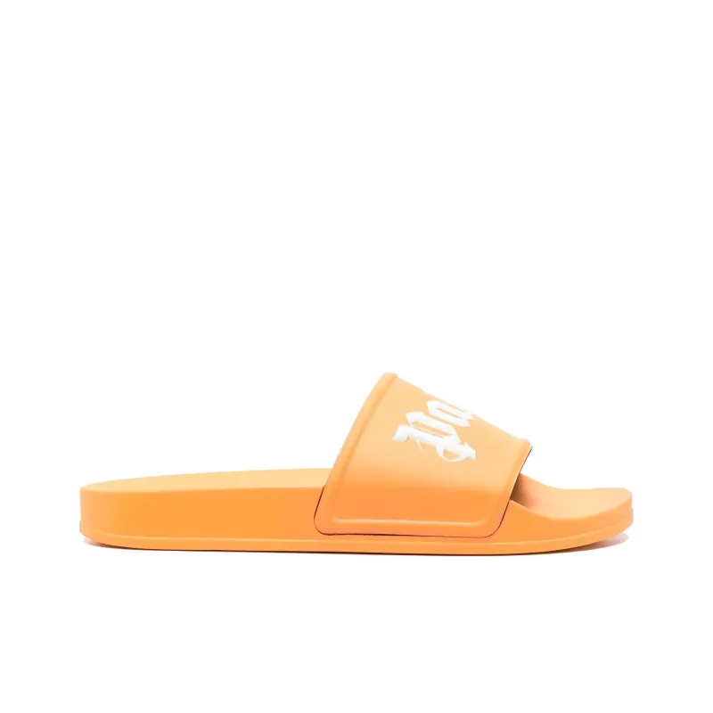 PALM ANGELS Logo Pool Slides Orange White-1