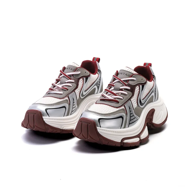 Montagut Chunky Sneakers Women's Low Top Burgundy/Silver-9