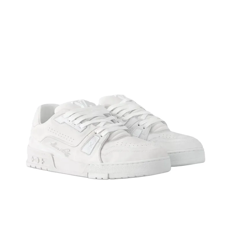 LOUIS VUITTON Trainer 2025 Spring Men's Collection Low-Top Skateboard Shoes Unisex White Vintage Old-2