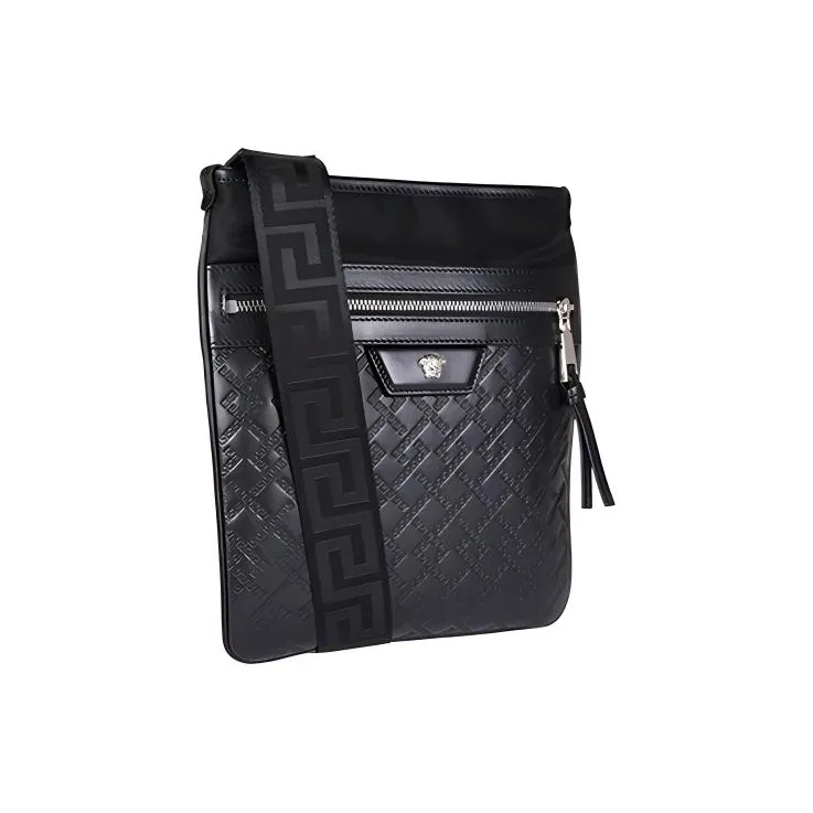 VERSACE Cow Leather Messenger Bag Crossbody Bags Men's Black-2