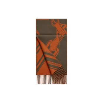HERMES Cashmere Knit Scarves Men's Pumpkin