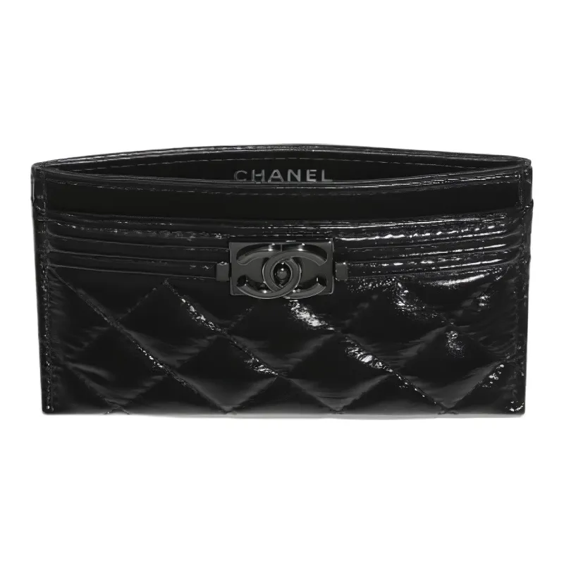 CHANEL Leboy Patent Leather Card Holder Card Holder Women's Black-1