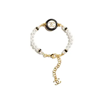 CHANEL Metal Artificial Pearl Bracelets Women's White