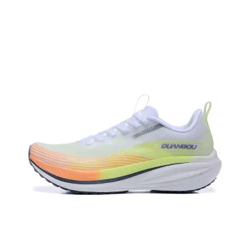 DUANGOU Abrasion Resistant Lightweight Slip Resistant Low Top Running Shoes Unisex White Neon Yellow