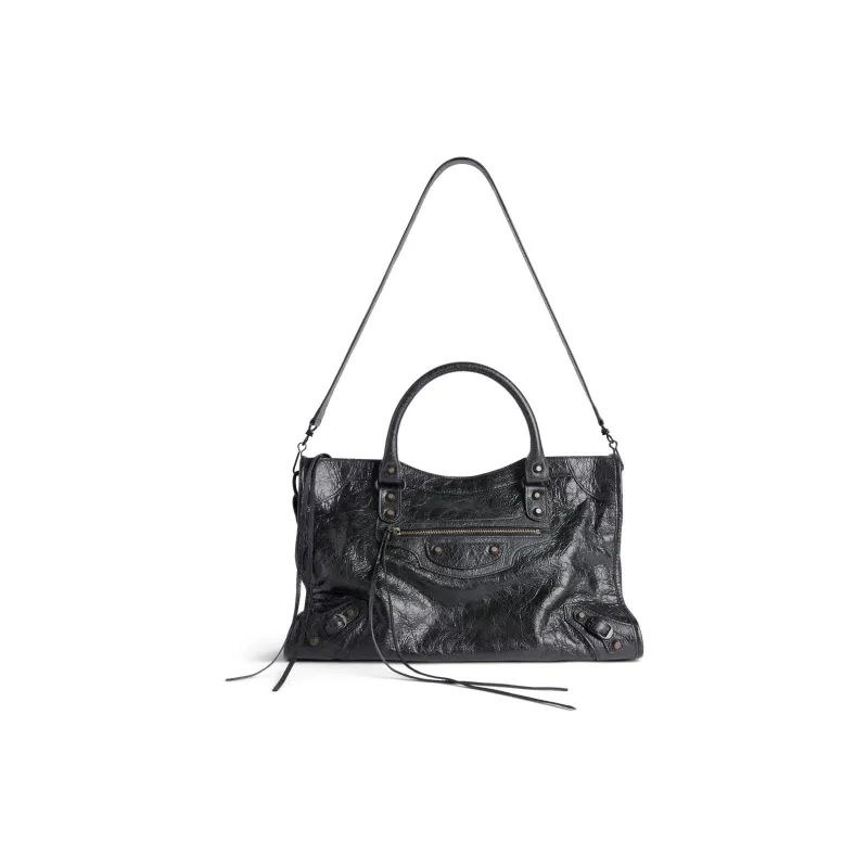 Balenciaga Le City Medium Bag In Black Arena Storico Lambskin Brass Hardware Black-1