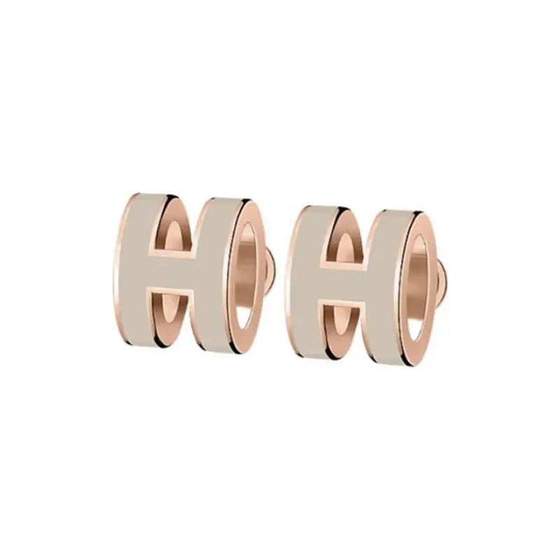 HERMES Gold Plated Stud Earrings Women's Rose Gold/Light Umber-3
