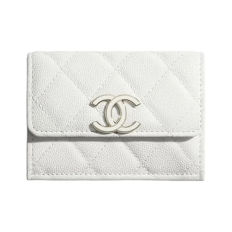 CHANEL Caviar Cow Leather Wallet Unisex White-0