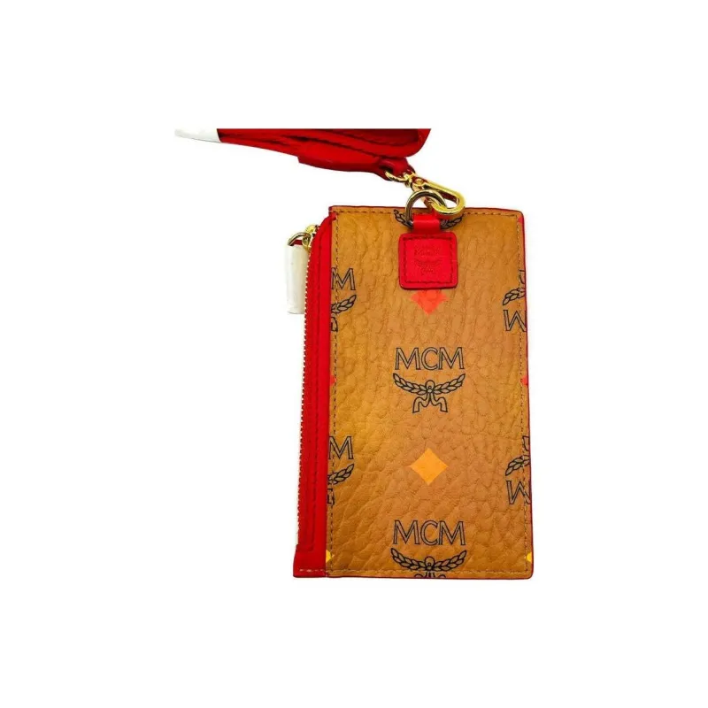 MCM Coated Canvas With Leather Trim Wallets Card Holders Mini Women's Brown-2