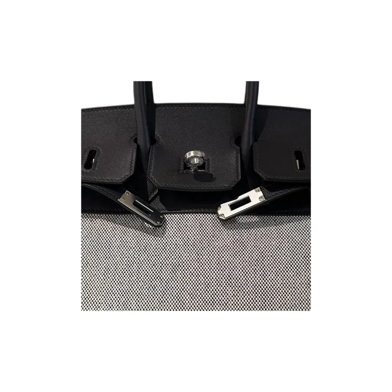HERMES Birkin Swift Leather With Canvas Canvas Bag Birkin Bag Handbag Women's Dark Reddish Purple & Light Beige & Black-4
