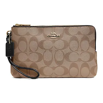 COACH Canvas With Leather Handheld Coin Purse Mahjong Wallet Small Size Women's Brown