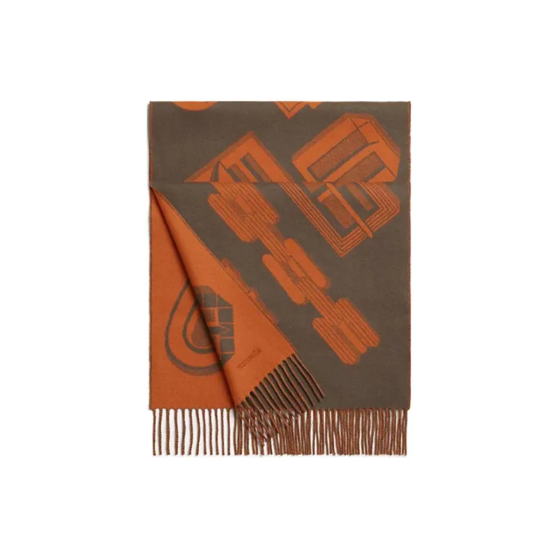 HERMES Cashmere Knit Scarves Men's Pumpkin-0