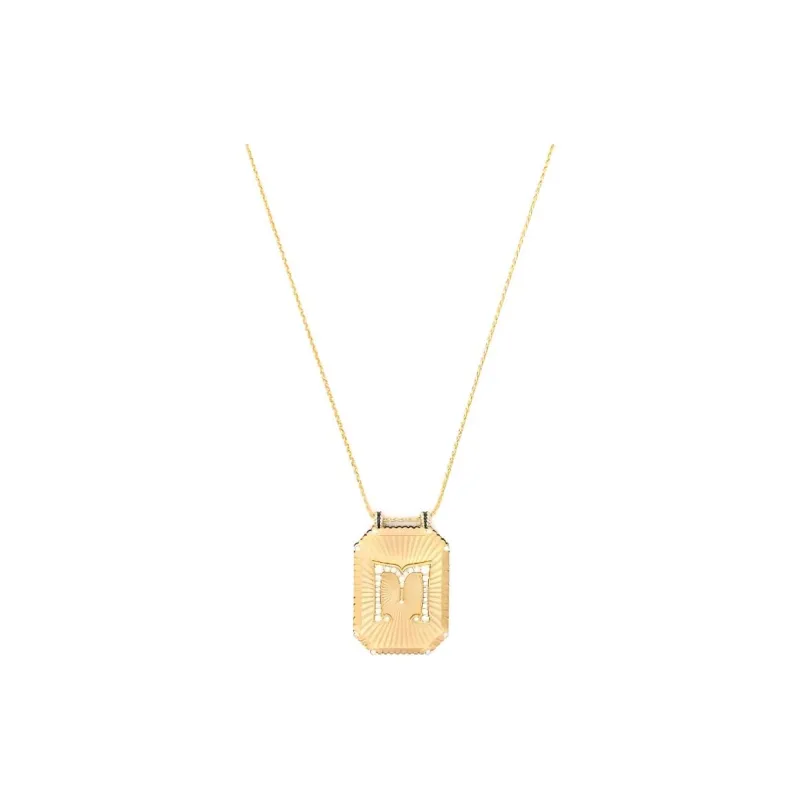 Marie Lichtenberg 18kt Yellow Gold M Letter Scapular Diamond Necklace-0