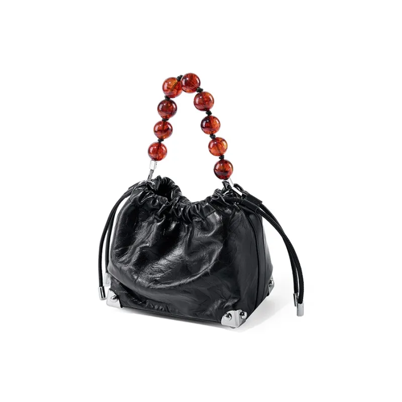 Carnival Keep Cow Leather Handbag Shoulder Bag Regular Women's Silver/Black/Ecru-5