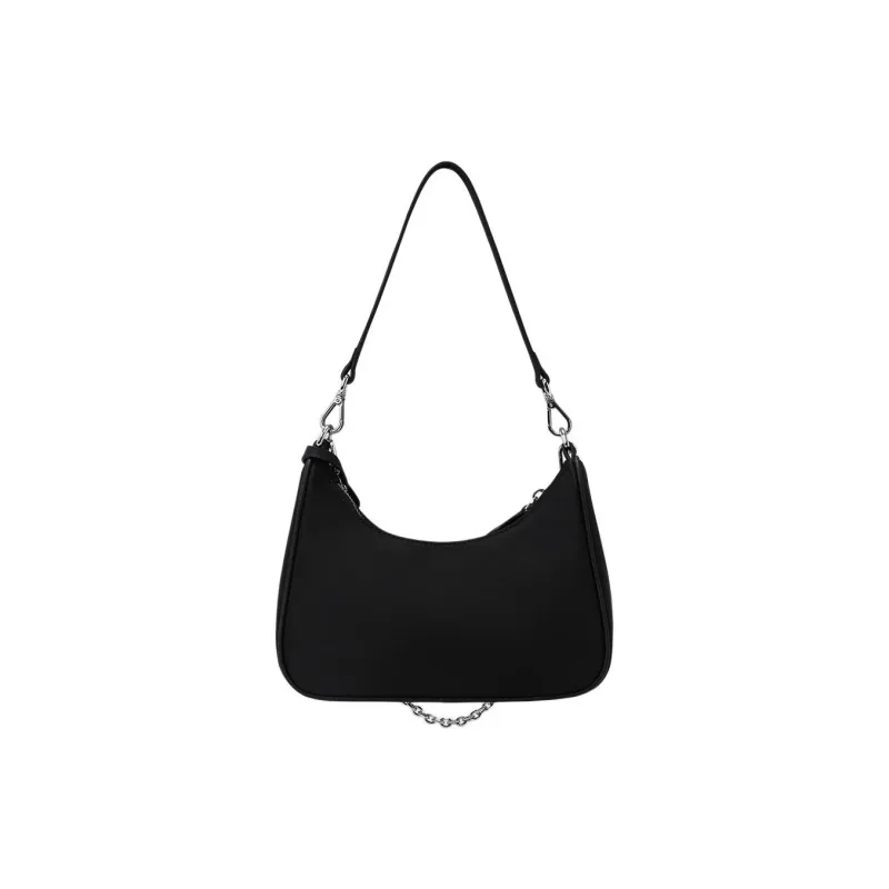 CASSILE Synthetic Leather Crescent Bag, Chain Shoulder Bag, Crossbody Bag Small Size Women's Black-3