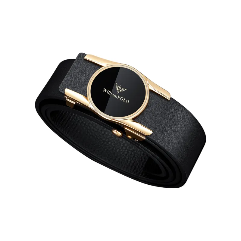 WilliamPOLO Top Grain Cow Leather Leather Belts Men's Gunmetal Gold 3.4cm Wide-1