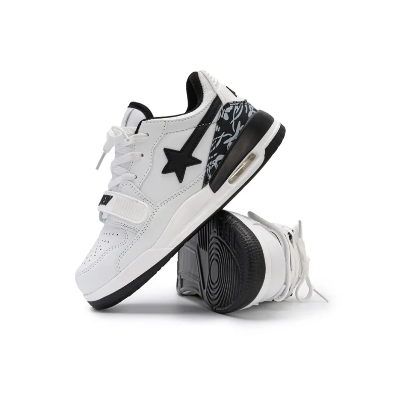 WELKIN&WZWJ Stars Collection White Sneakers Slip-Resistant Height Increasing Low-Top Skateboard Shoes Unisex-7