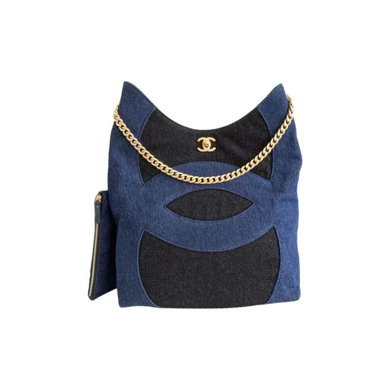 CHANEL Denim Hobo Bag, Handbag, Shoulder Bag Women's Blue & Black-1