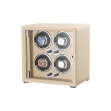 High-Quality Leather 4 Watch Slot-Moonlight Apricot-5-Position Open-Stop with Battery Compartment