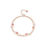 Four-Leaf Clover Pink Agate Bracelet