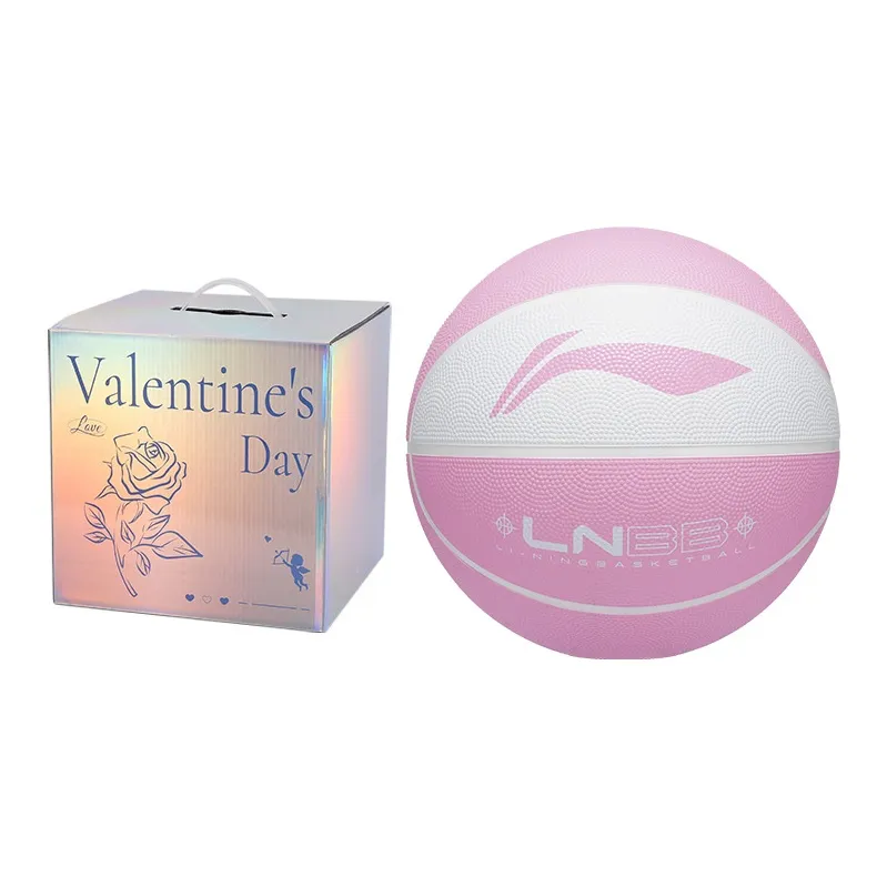 LiNing Rubber Basketball White Pink Size 5 Size 6 Size 7 Training Match Unisex-9