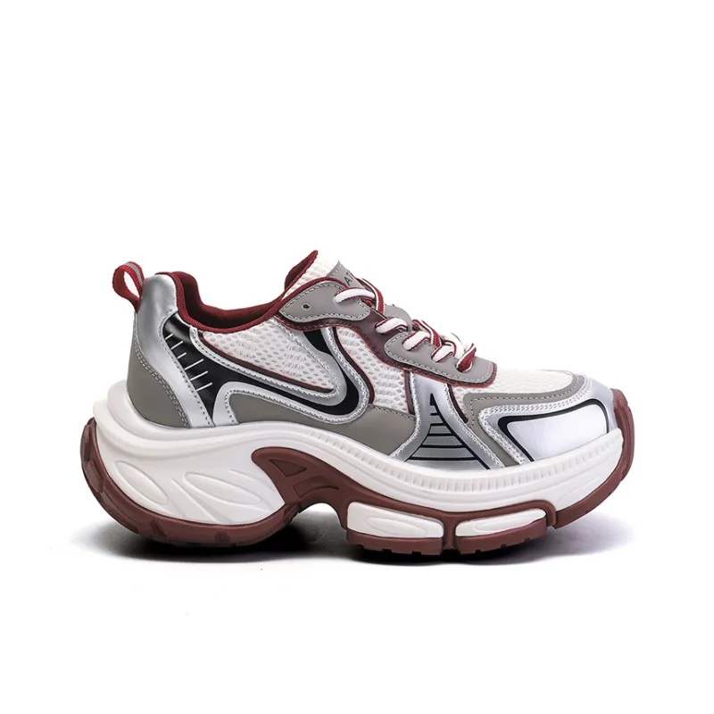 Montagut Chunky Sneakers Women's Low Top Burgundy/Silver-10