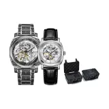 Men's Engraved Steel Strap+Women's Black Belt