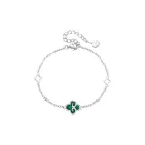 925 Sterling Silver-Lucky Four-Leaf Clover Bracelet-Silver White