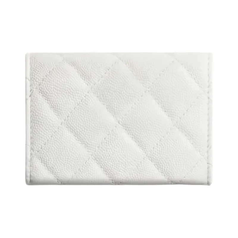 CHANEL Caviar Cow Leather Wallet Unisex White-1