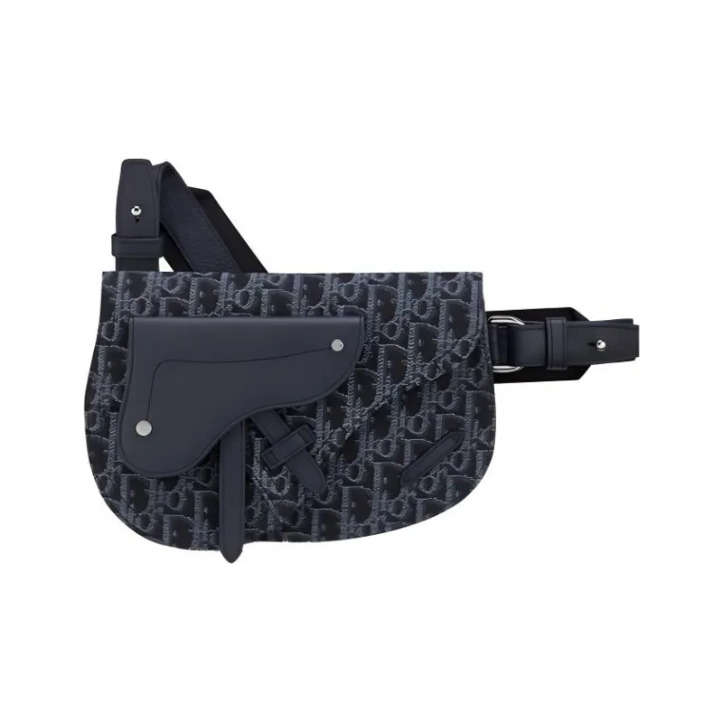 DIOR Saddle Leather Saddle Bag Sling Bag Crossbody Bag Fanny Pack Men's Blue-0