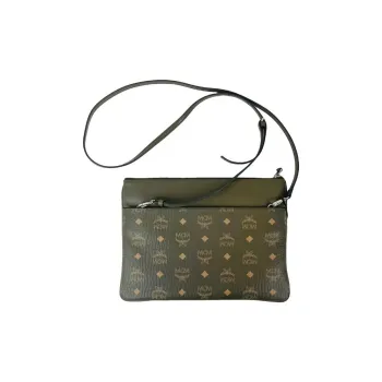 MCM Coated Canvas Shoulder Bag, Crossbody Bag Medium Size Women's Green