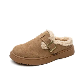 Medd Rubber Sole Fuzzy Abrasion Resistant Slip Resistant Wrap toe Slippers Women's