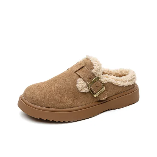 Medd Rubber Sole Fuzzy Abrasion Resistant Slip Resistant Wrap toe Slippers Women's