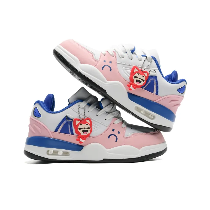 ALI THE FOX Slip Resistant Cushioning, Lightweight, Breathable Balance Low Top Skateboard Shoes Unisex White Pink Blue-4
