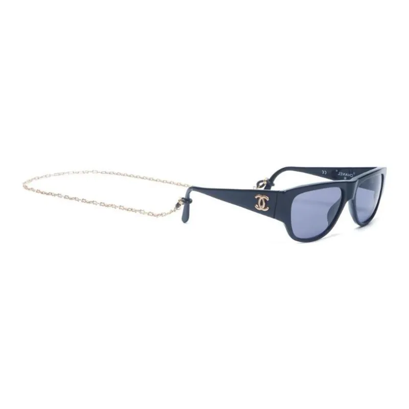 CHANEL 2000s Shield Frame Chain Sunglasses-2