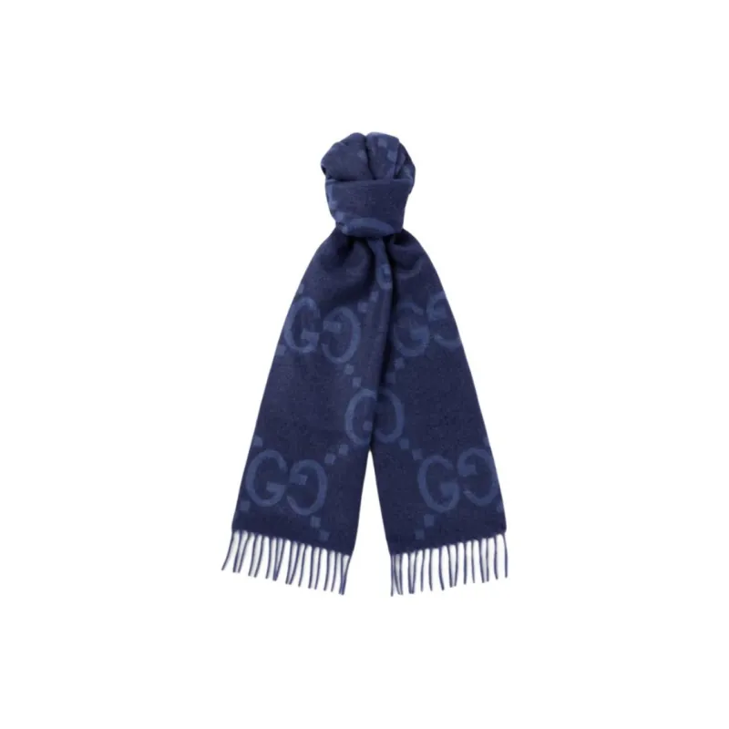 GUCCI Cashmere Knit Scarves Men's Blue-0