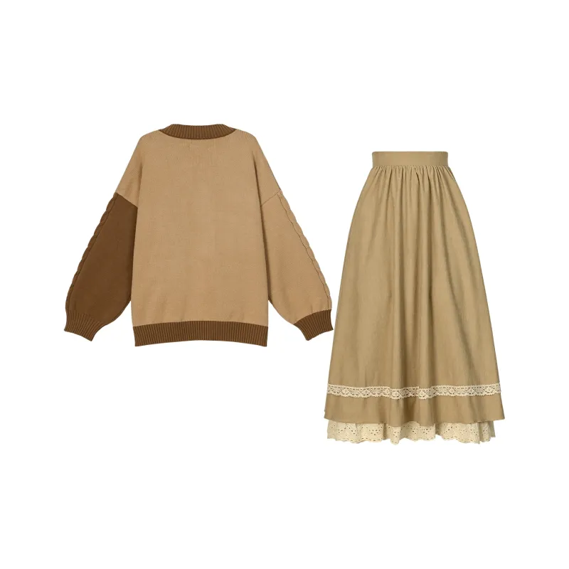 SNBL Two Piece Skirt Sets Women's Knitted Fabric Cardigan+Skirt-1