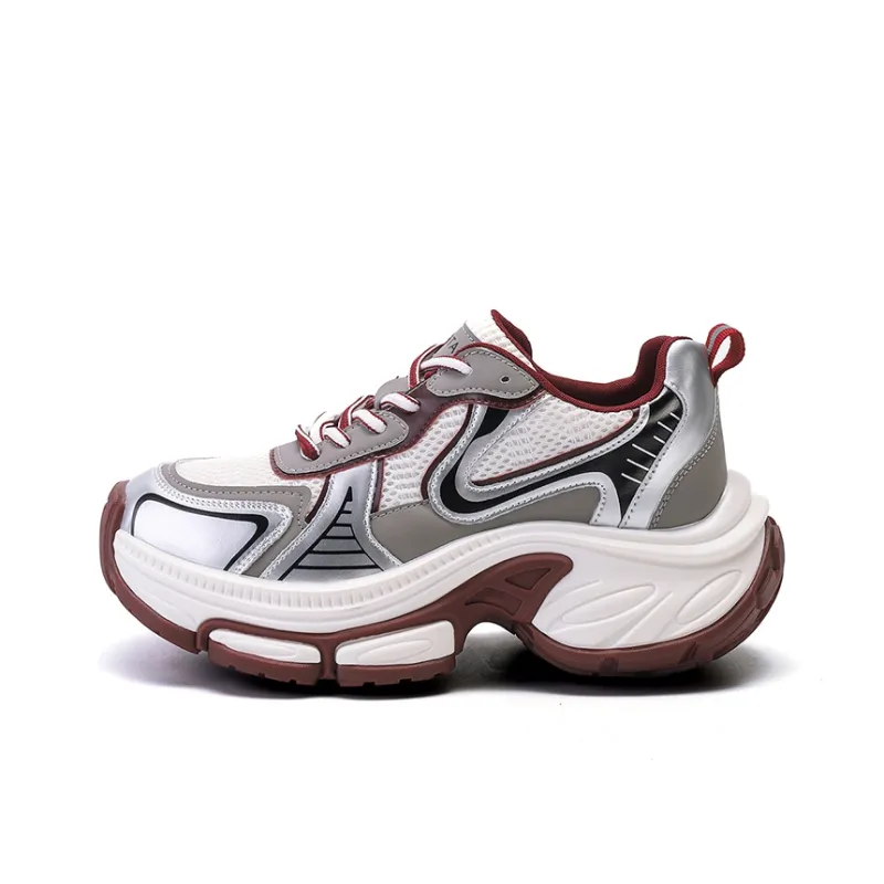 Montagut Chunky Sneakers Women's Low Top Burgundy/Silver-7