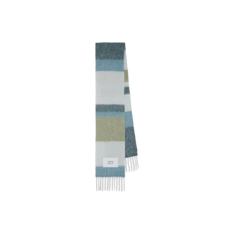 Maison Kitsune Striped Fringed Scarf-1