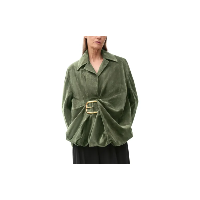LOEWE FW24 Leather Jacket Women's Khaki Green-2