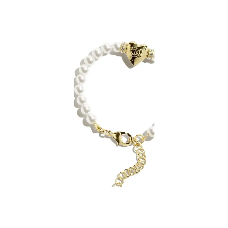 CHANEL Metal Crystal Glass Pearl Necklaces Women's White-2