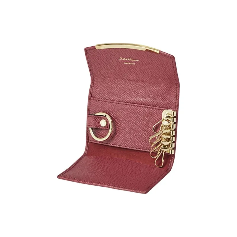 FERRAGAMO GANCINI Calfskin Key Pouch Women's Red-4