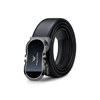 WilliamPOLO Cow Leather Leather Belts Men's Gunmetal Gold 3.5cm Width