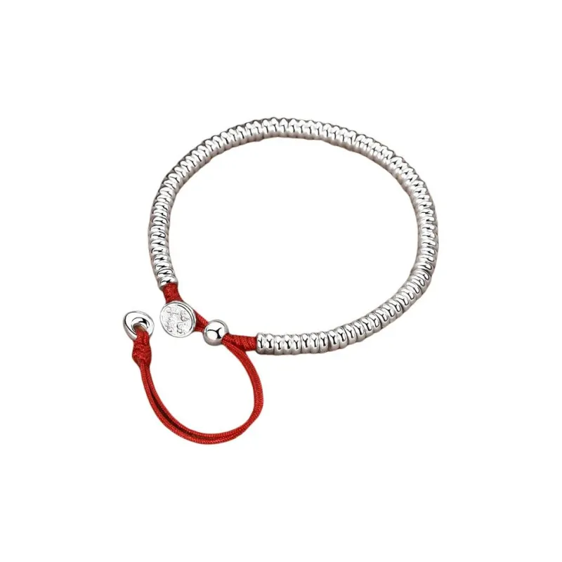 Happy Tide 999 Fine Silver Bracelets Women's Silver+Red-0