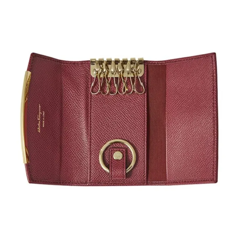 FERRAGAMO GANCINI Calfskin Key Pouch Women's Red-3