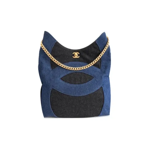 CHANEL Denim Hobo Bag Handbag Shoulder Bag Women's Blue & Black